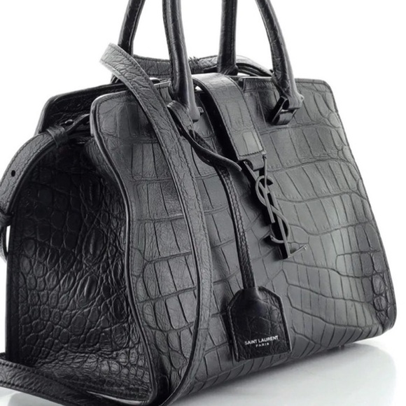 Saint Laurent Handbags - Authentic YSL Saint Laurent Crocodile Caba Embossed Suede interior Designer Bag